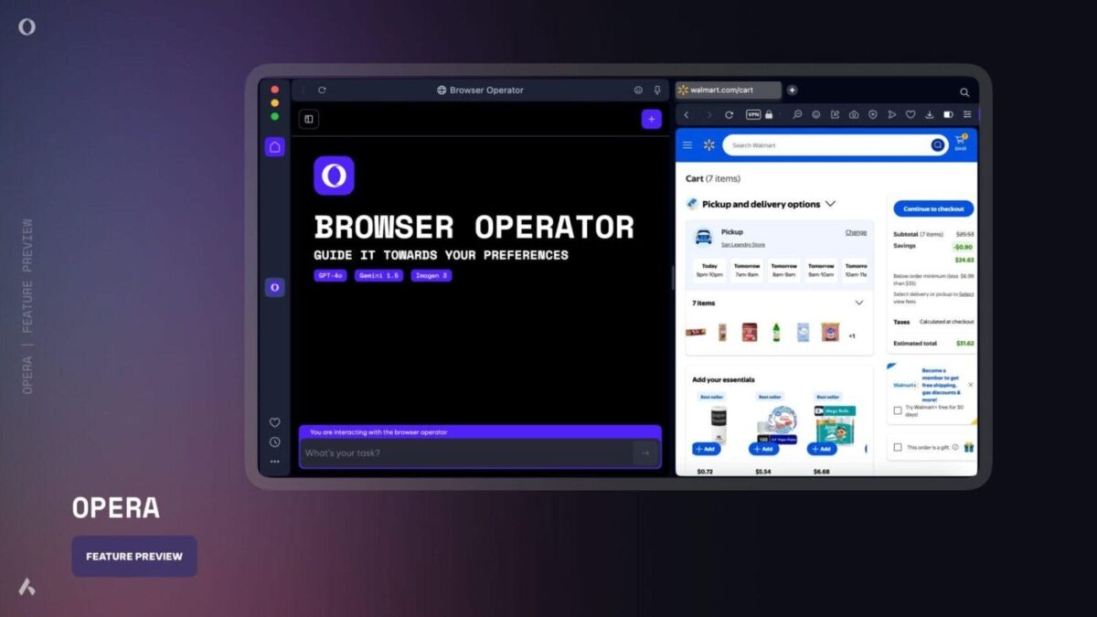 Экран Opera Browser Operator: AI-агент в браузере в режиме ожидания