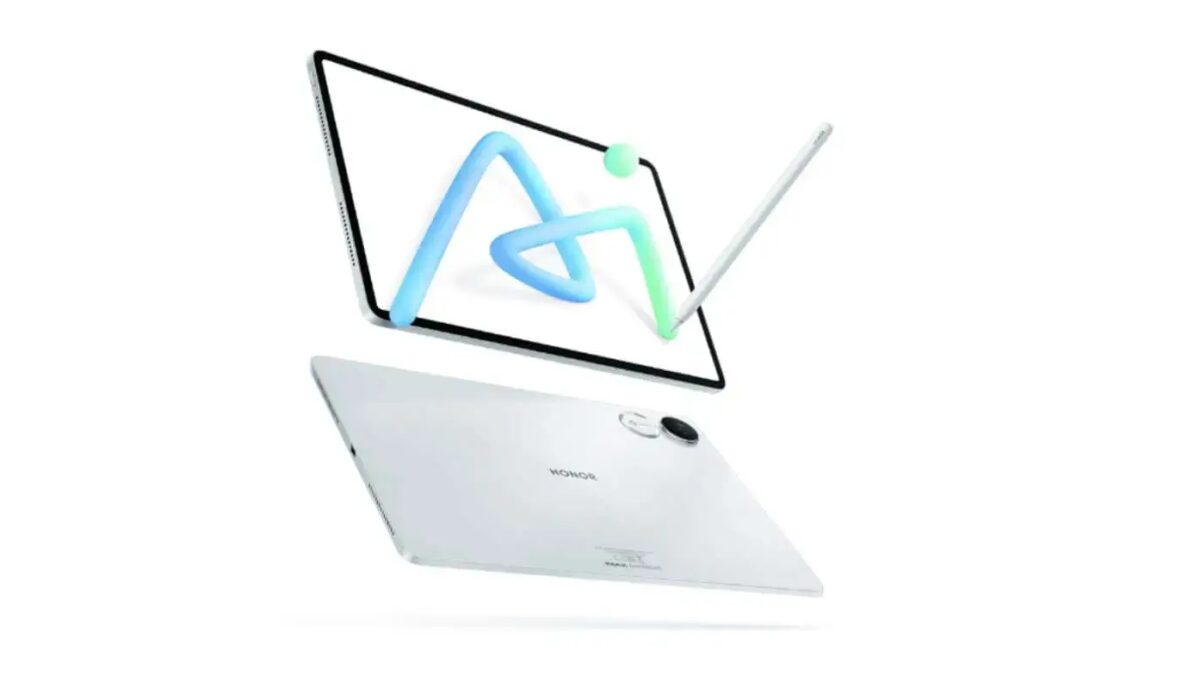 Планшет Honor с дисплеем и стилусом в воздушной позе