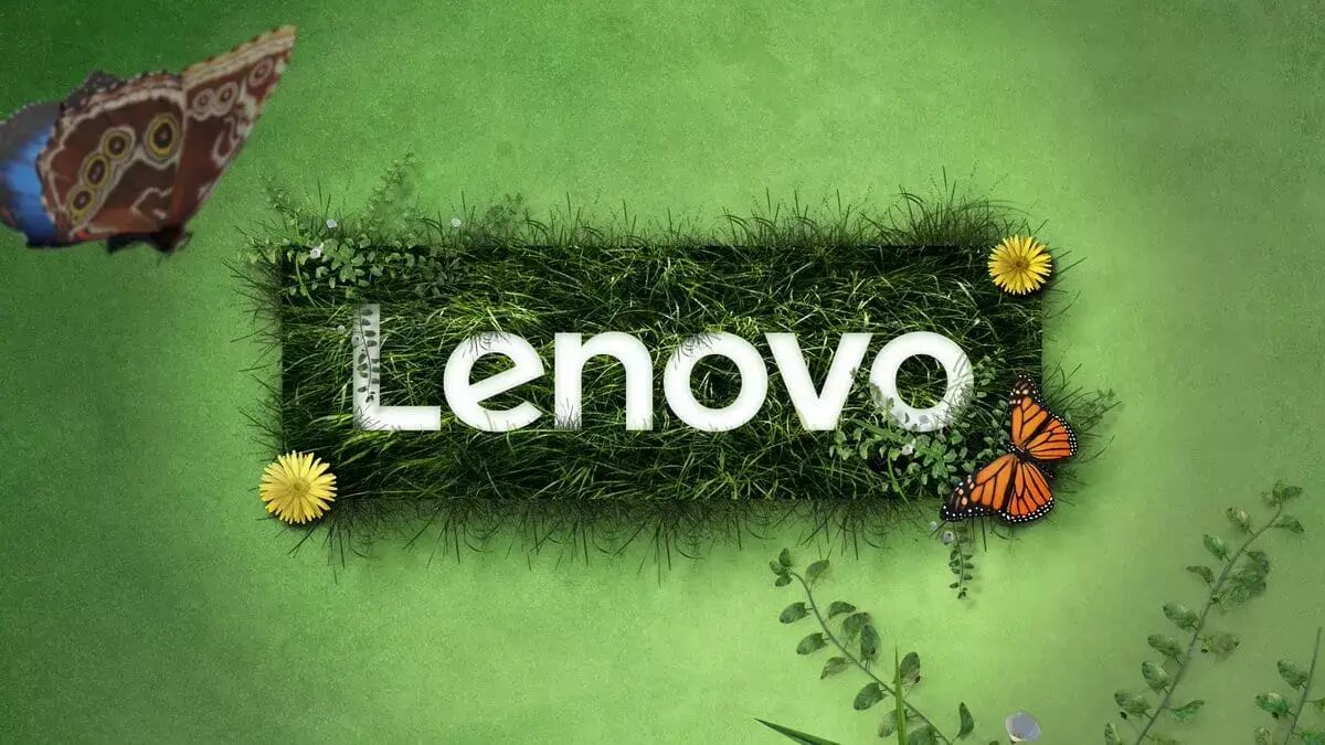 Зеленый дисплей с логотипом Lenovo и бабочками на MWC 2025
