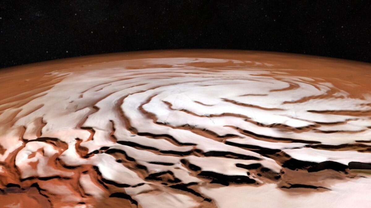 Северная ледяная шапка Марса оказалась удивительно молодой 2 perspective view of mars north polar ice cap pillars