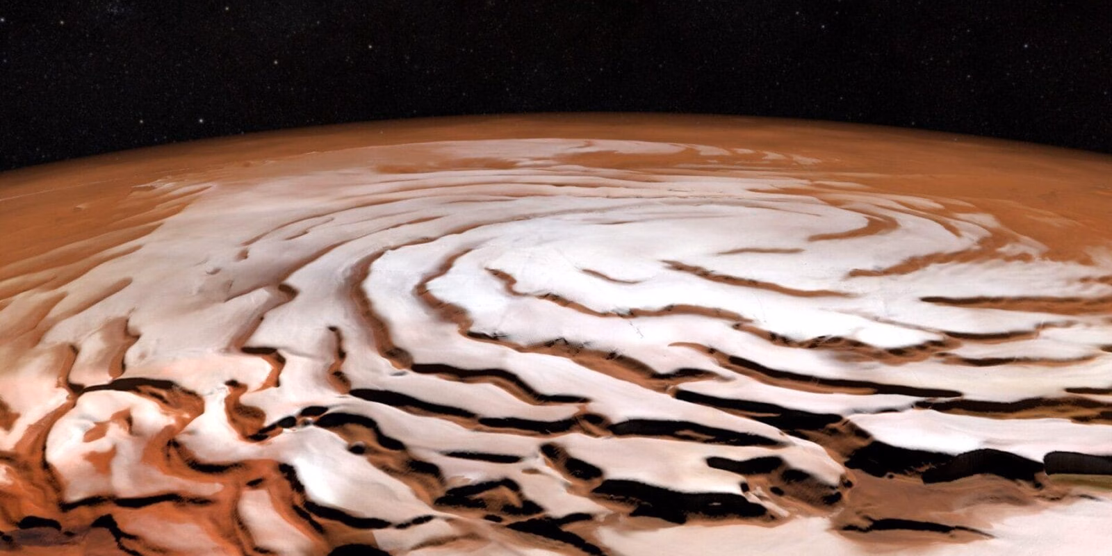 Северная ледяная шапка Марса оказалась удивительно молодой 2 perspective view of mars north polar ice cap pillars