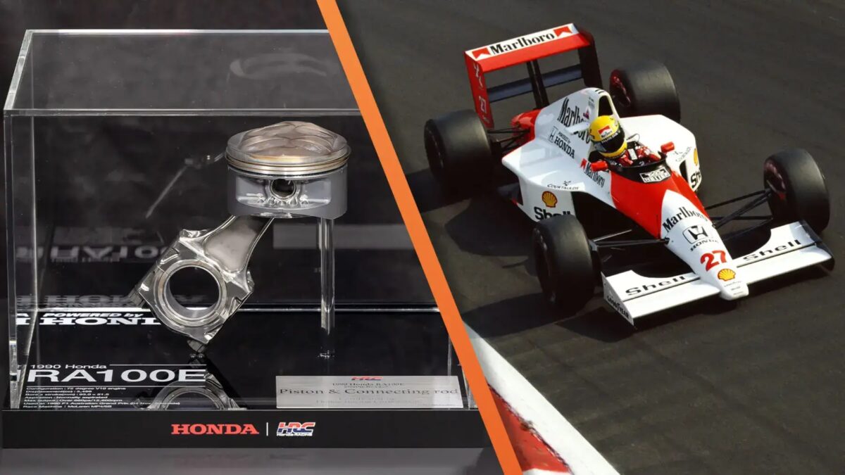 Поршень и шатун rod в коллекции гоночных запчастей Honda с аукциона реликвий Формулы-1