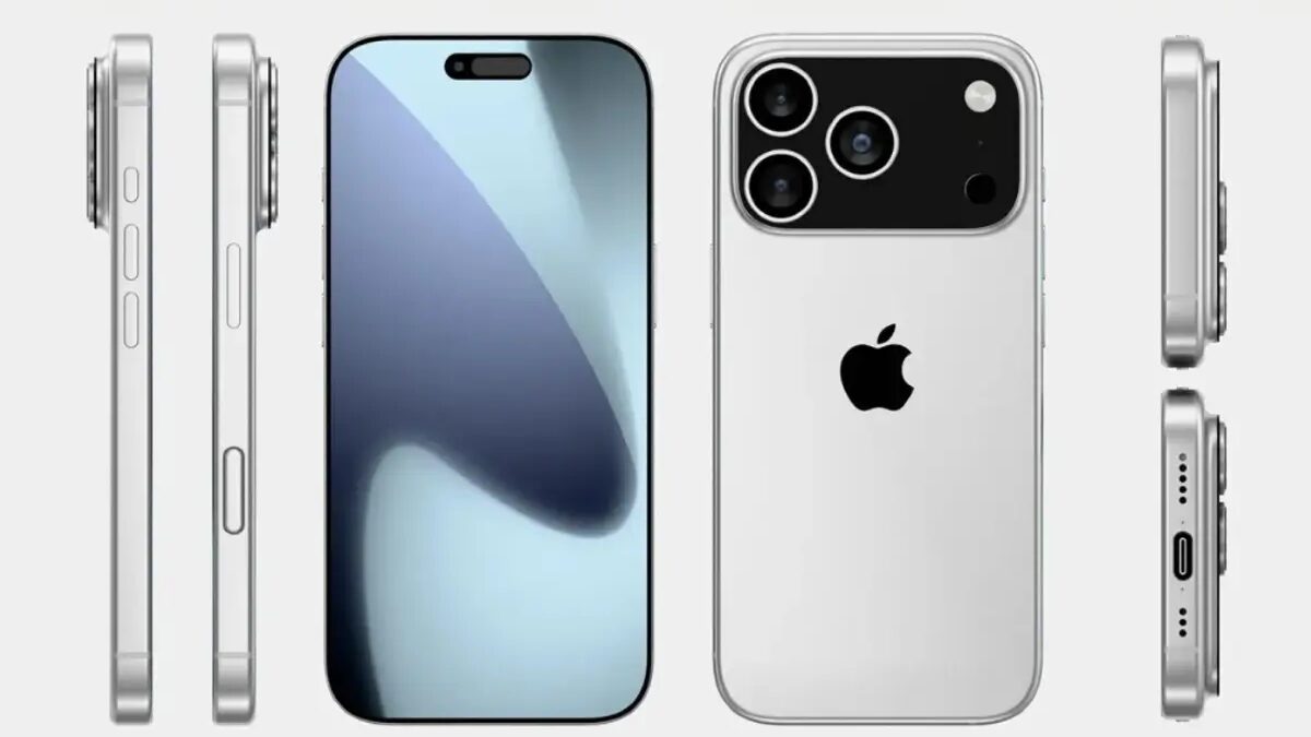 Общий вид iPhone 15 Pro с тремя камерами и цветным дизайном стороны