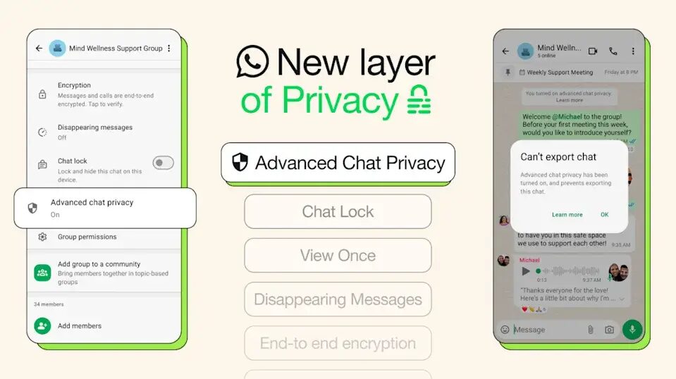 Интерфейс WhatsApp на Android с настройками приватности чат