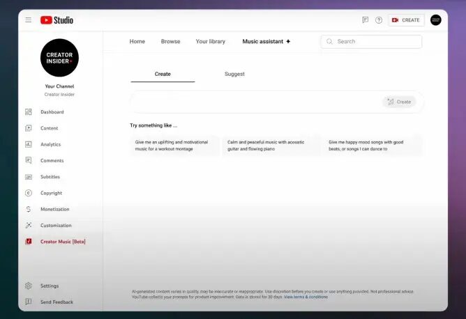 creator music ai feature
