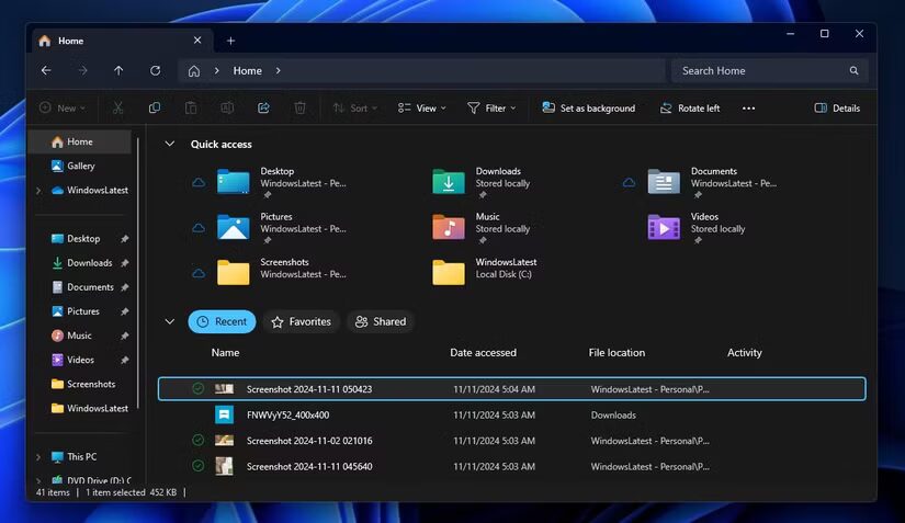 Проводник Windows 11 с обновленным интерфейсом отображает список папок и файлов
