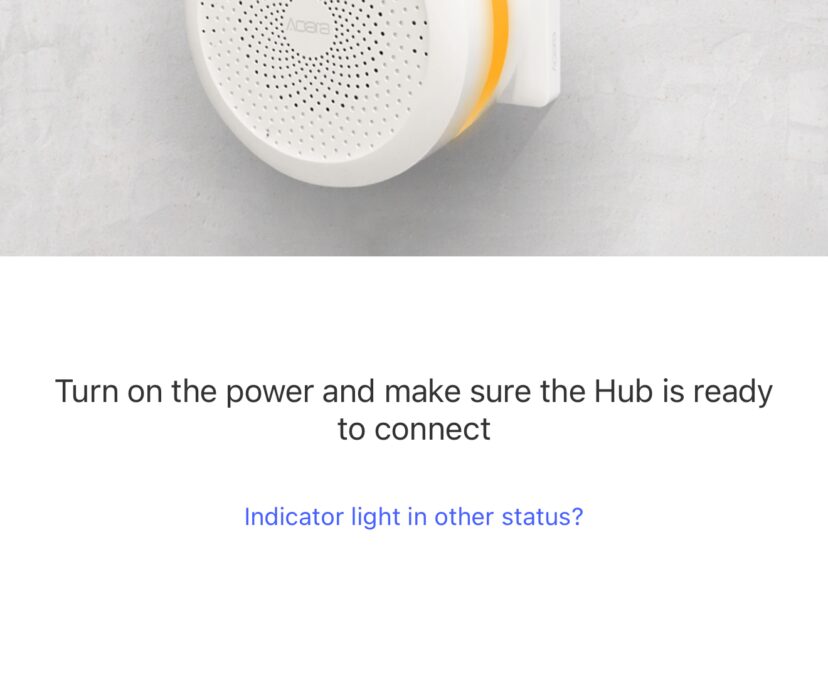 Экран настройки Aqara Hub M1S с индикатором желтого света