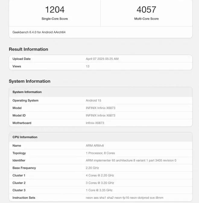 Infinix GT 30 Pro разочаровал в тестах производительности на Geekbench 3 infinix gt 30 pro geekbench listing