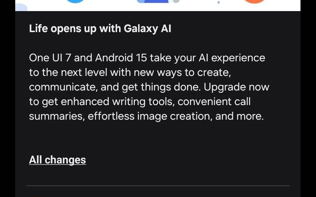 Экран с уведомлением о готовности обновления One UI 7.0 для Galaxy S24 и других устройств Samsung