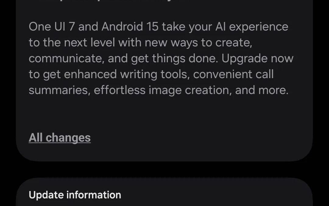 Экран обновления One UI 7 для Galaxy S24 и Fold 6