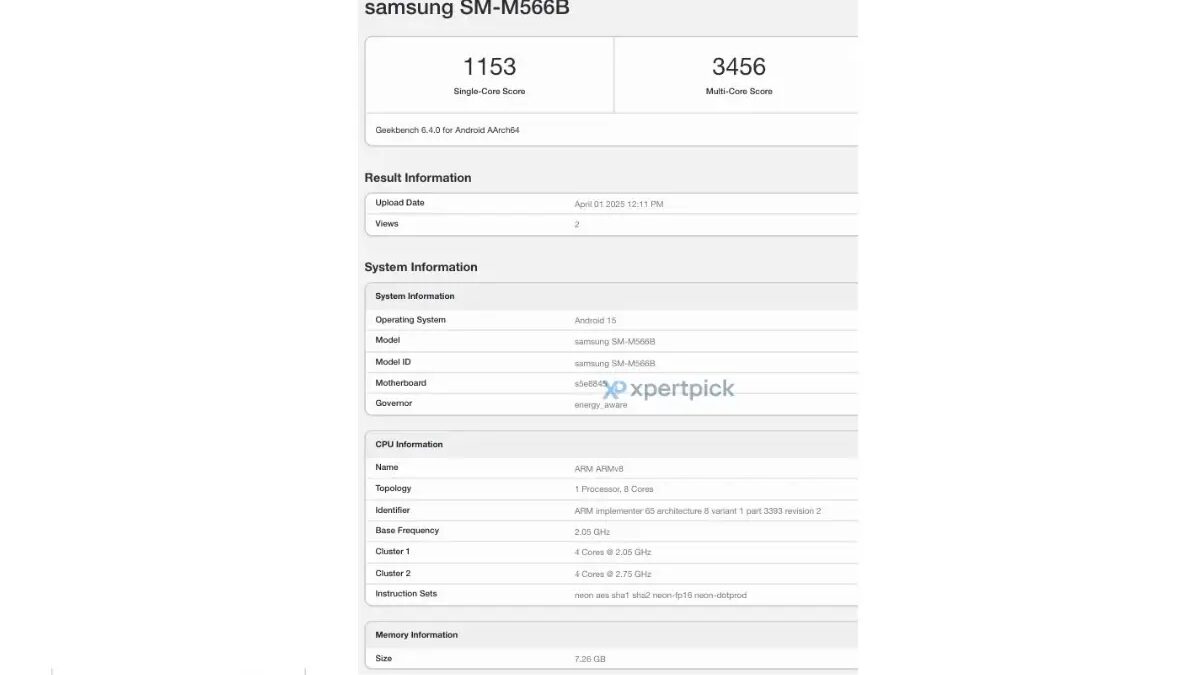 Технические характеристики Samsung Galaxy M56 на экране