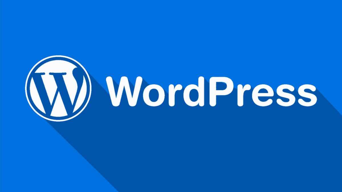Логотип WordPress на синем фоне с длинной тенью