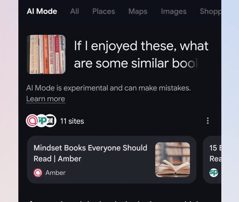 Экран с поиском по книгам и сайтам на английском языке