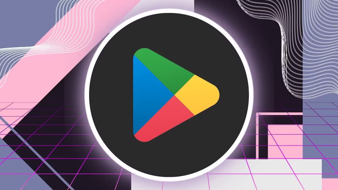 Иконка Google Play на черном фоне с неоновым ореолом