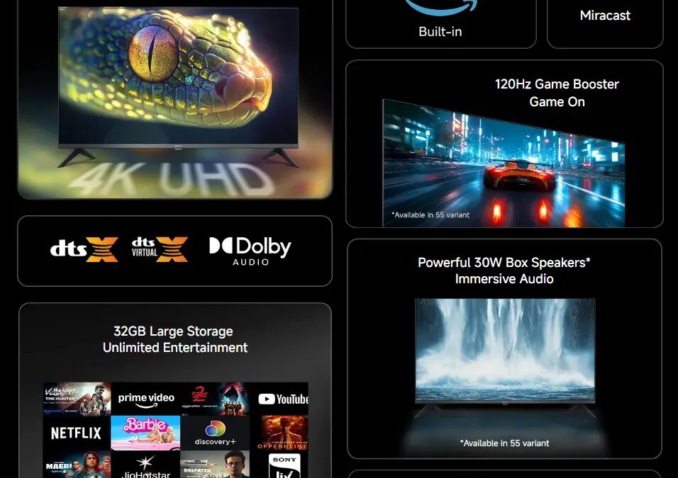 Умный телевизор Xiaomi QLED TV FX Pro 2025 с изображением 4K UHD экрана и динамиков Dolby