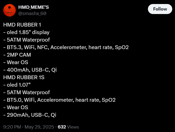 Объявление о умных часах HMD Rubber с дисплеями OLED