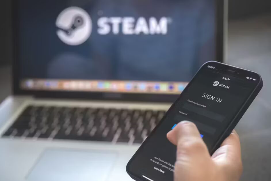 someone signing into steam on a smartphone