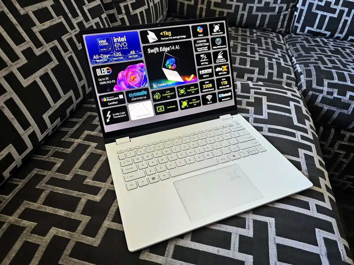 Computex 2025. Acer показала Swift Edge 14 AI — ультралёгкий ноутбук с матовым OLED-дисплеем 7 swift edge front angle.jpg