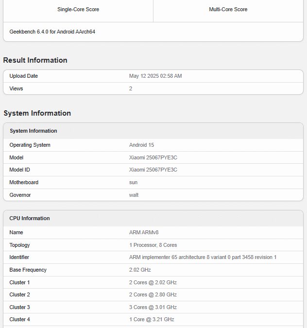 Xiaomi Civi 5 Pro засветился в Geekbench с чипом Snapdragon 8s Gen 4 и 16 ГБ ОЗУ 4 xiaomi civi 5 pro geekbench