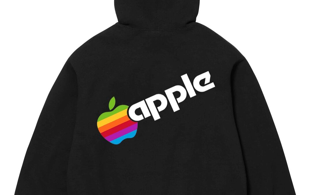 Черная толстовка с логотипом Apple и радужным ретро-логотипом