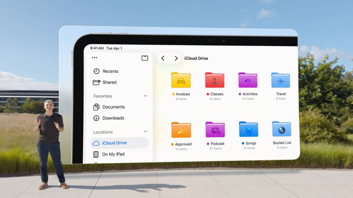 Экран iPadOS 26 на видеоряде с файловым менеджером