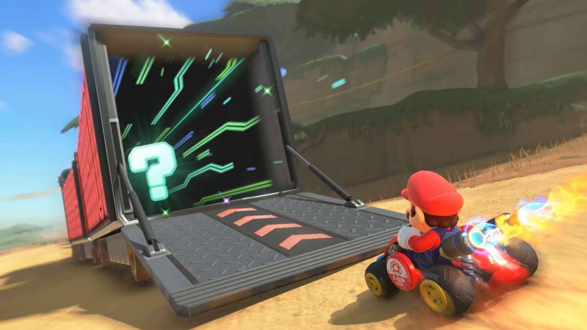 Экран Nintendo Switch 2 на трассе игры Mario Kart