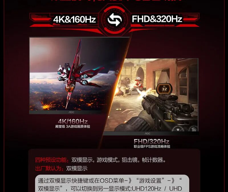 AOC выпустил игровой монитор U32G4 с поддержкой частоты 160/320 Гц 4 c80fec4ba61269355240dc531437bb5c