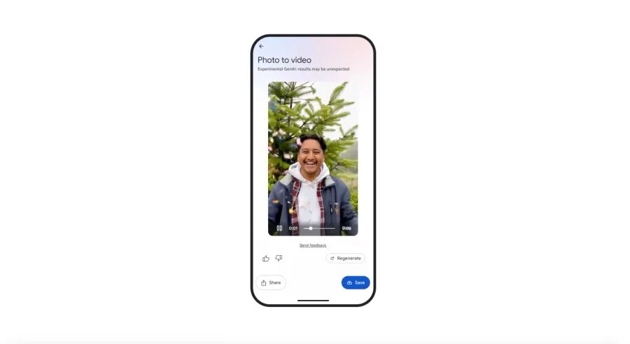 Экран смартфона с интерфейсом Google Фото и видео