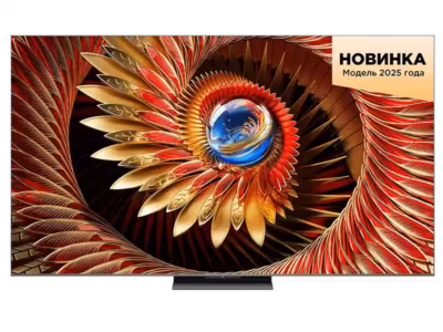 ТВ TCL C8K с золотым дизайном и ярким изображением крупным планом