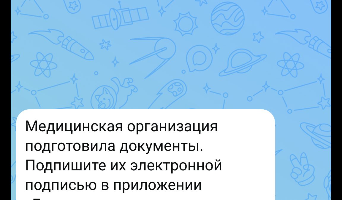 Экран чата с подтверждением подписи документа Госключ