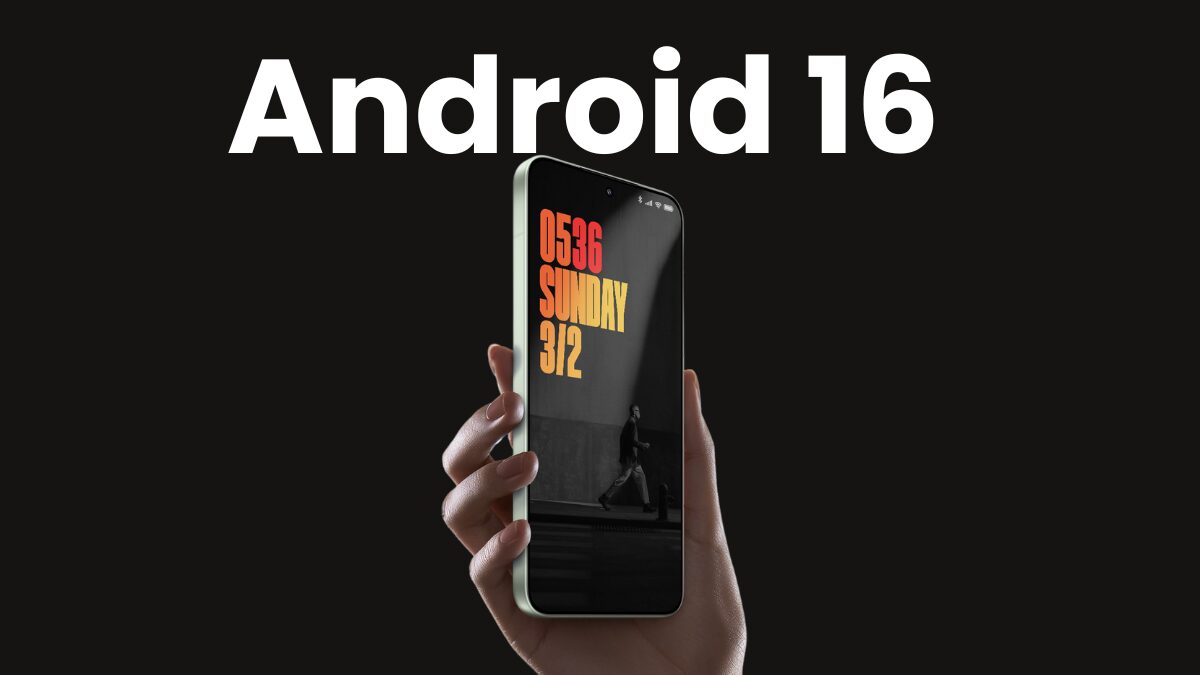 Смартфон Xiaomi Redmi с интерфейсом Android 16 и крупными цифровыми часами на экране