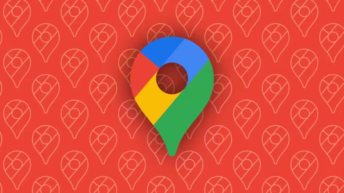 Значок Google Maps на красном фоне с узором, логотип сервиса на изображении