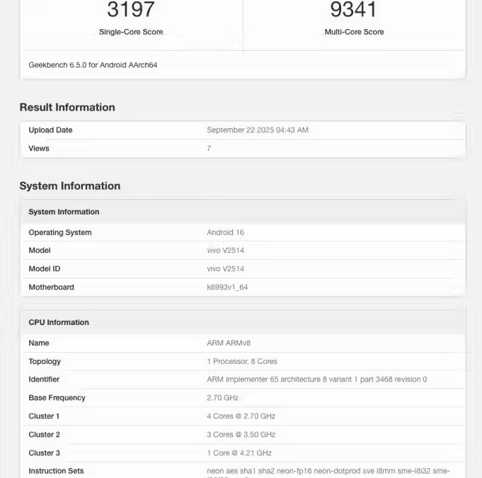 Vivo X300 Pro с чипом MediaTek Dimensity 9500 засветился в Geekbench 5 gsmarena 001 19