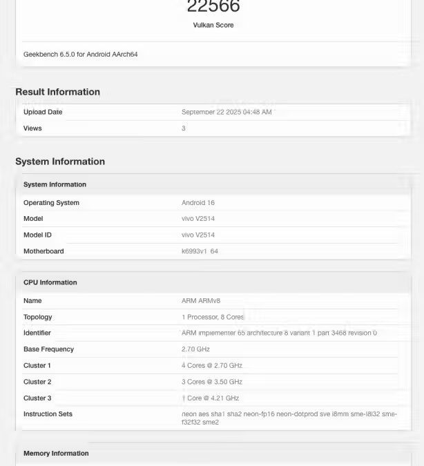 Vivo X300 Pro с чипом MediaTek Dimensity 9500 засветился в Geekbench 4 gsmarena 002 11