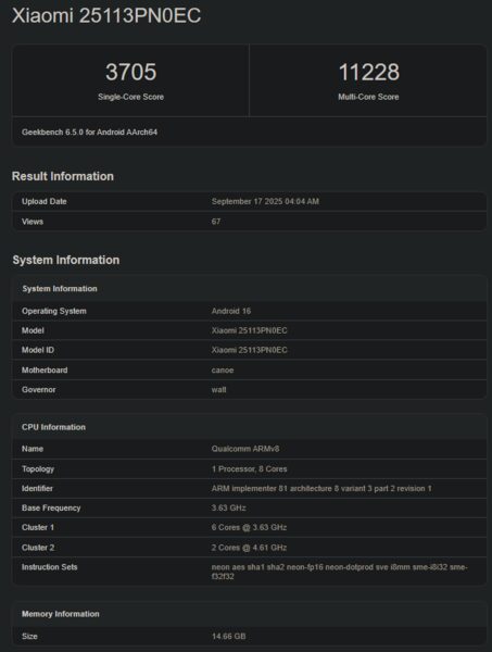 snapdragon 8 elite gen 5 geekbench score