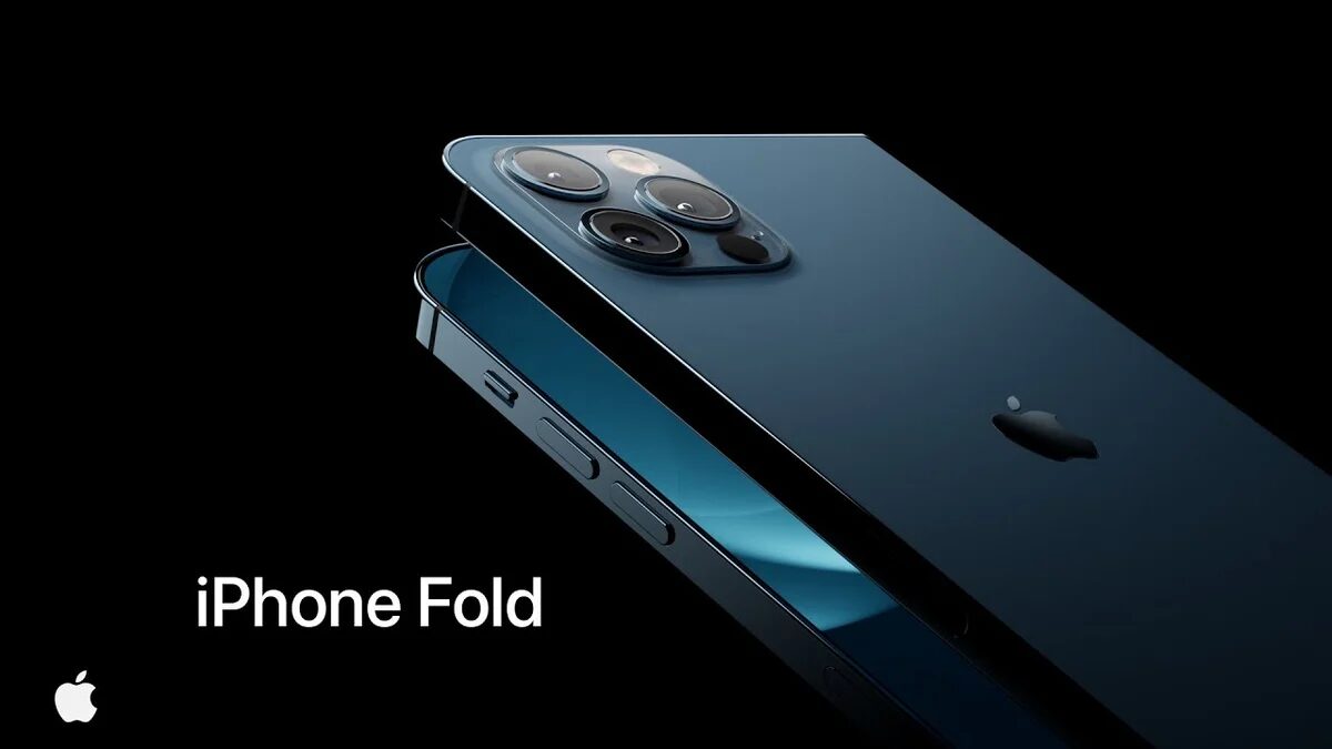 Задняя часть складного iPhone с камерами и логотипом Apple