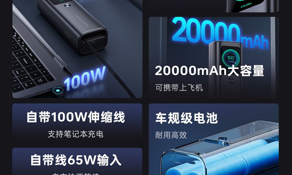 Thunderobot представила пауэрбанк V20 Pro с мощностью 165 Вт и встроенным кабелем 3 thunderobot v20 pro 1