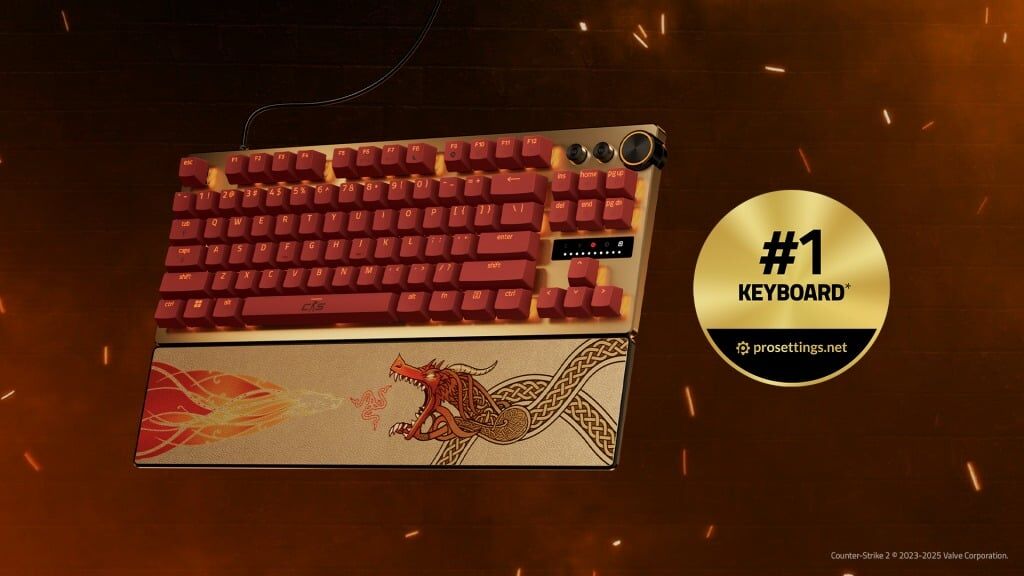 Клавиатура Razer с красными клавишами и рисунком дракона