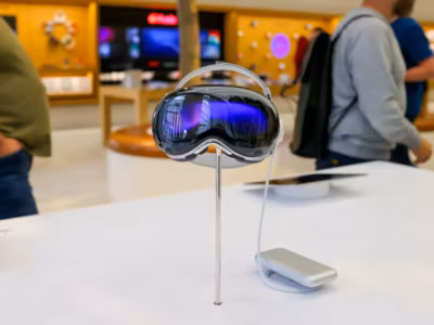 Очки Apple Vision Pro на дисплее в магазине