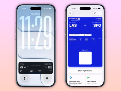 Экран iPhone с отображением посадочного талона United Airlines