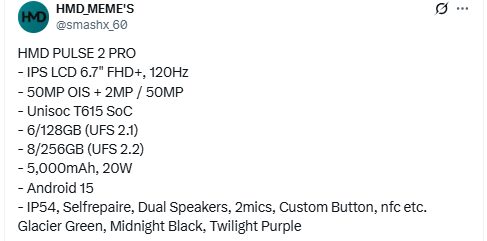 HMD готовит Pulse 2 Pro с новым дизайном в стиле iPhone и улучшенным дисплеем 3 hmd pulse 2 pro specification leak