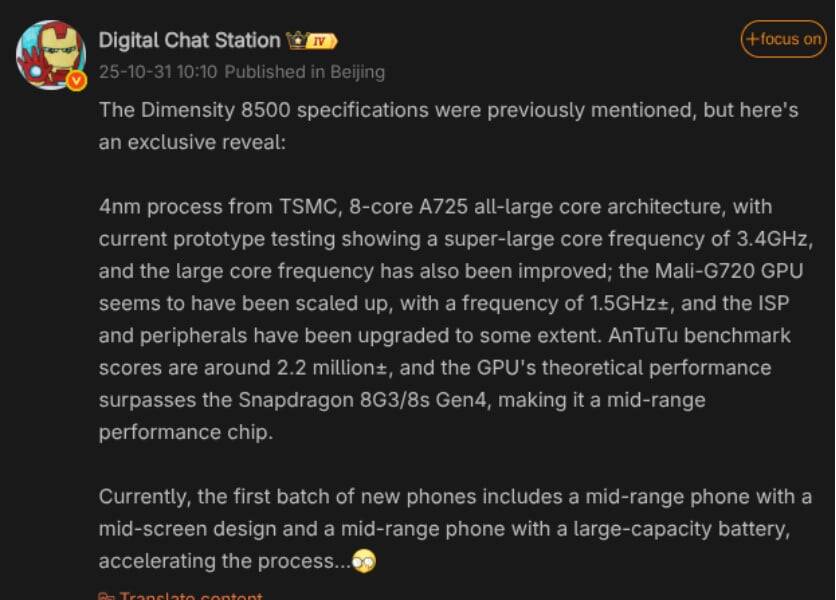 mediatek dimensity 8500 specs