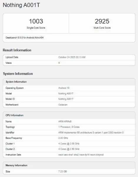 Nothing готовит Phone (3a) Lite с чипом Dimensity 7300 и Android 15 3 nothing phone 3a lite geekbench benchmark
