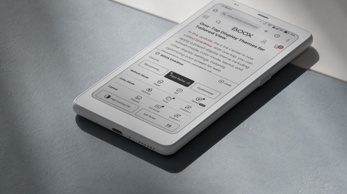 Электронная книга Boox Note Air 5C с интерфейсом отображения настроек