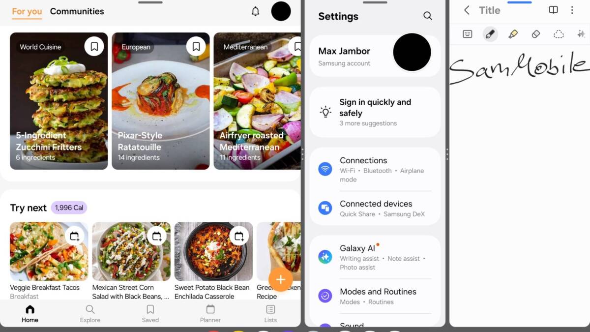 В One UI 8 для планшетов появилась функция многозадачности 3 samsung galaxy tab s11 ultra one ui 8 3 in 1 side by side vertical multitasking 1920x1200 1