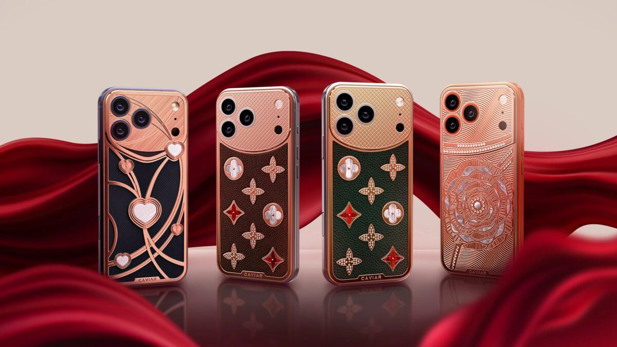 Четыре iPhone 17 Pro от Caviar из коллекции Secret Love 2025 с кожей и золотыми вставками
