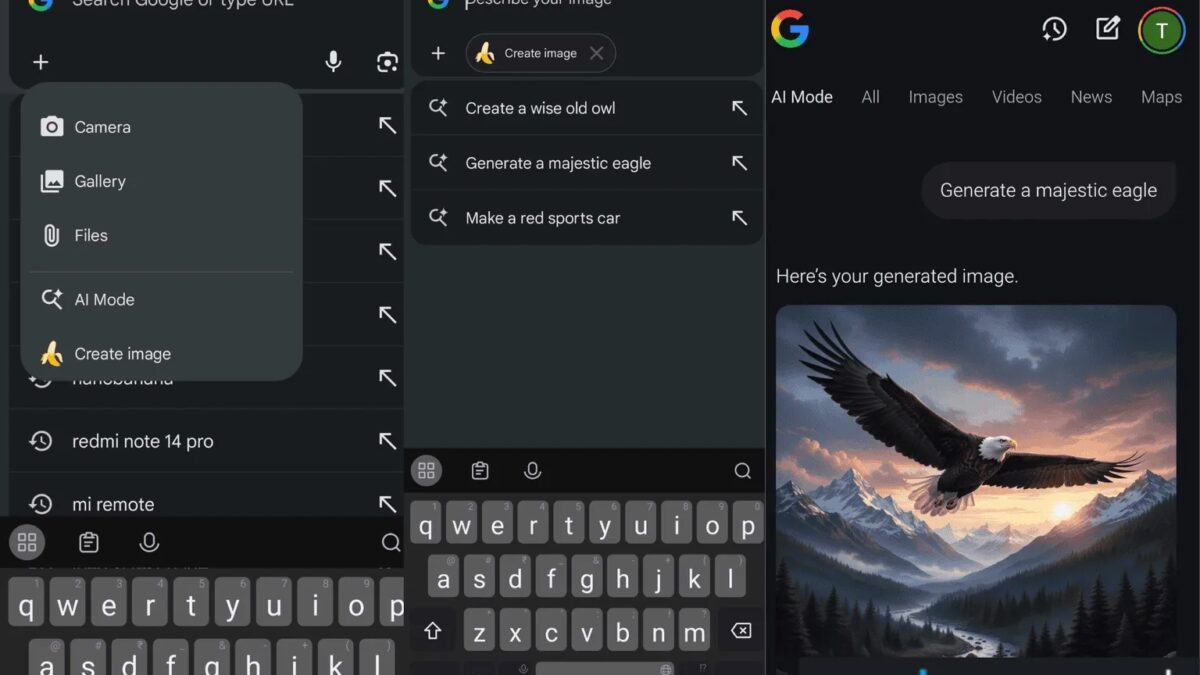 экран смартфона с меню поиска в Chrome Canary на Android