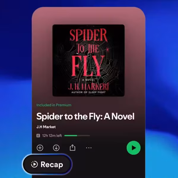 Интерфейс Spotify: экран с аудиокнигой и кнопкой «Резюме» для краткого пересказа