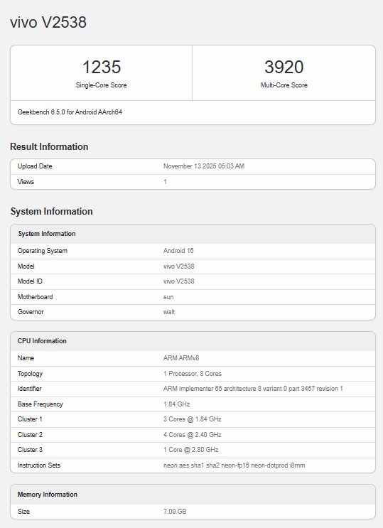 Vivo V70 с процессором Snapdragon 7 Gen 4 замечен в Geekbench 4 vivo v70 geekbench