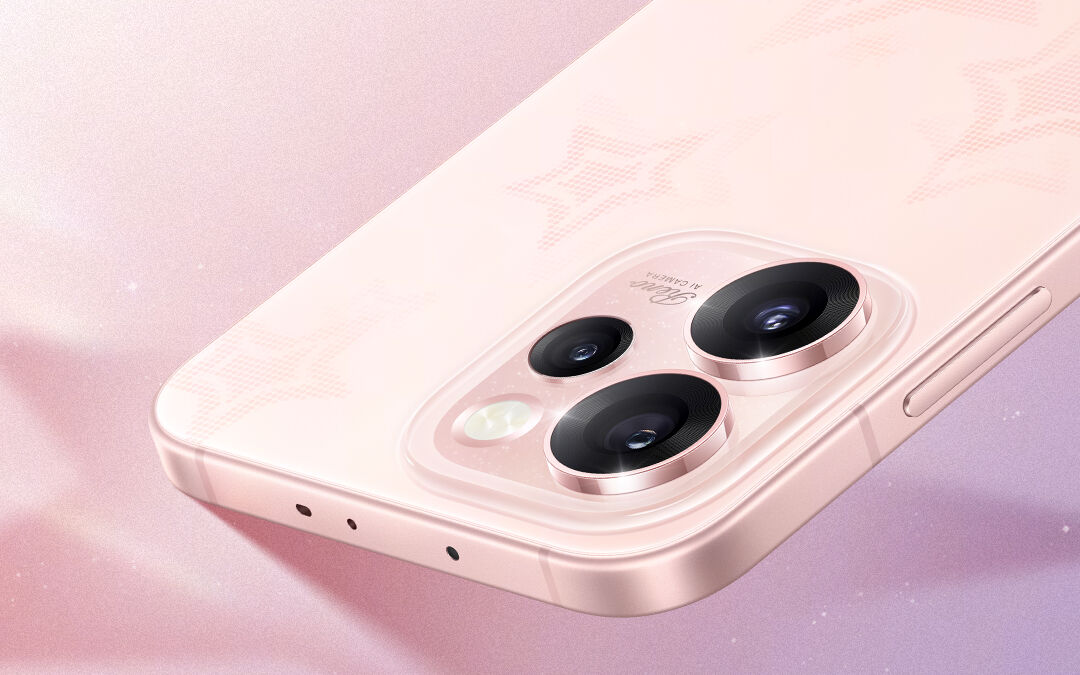 Розовая версия смартфона Oppo Reno 15 с тремя камерами и дизайн с звездочками